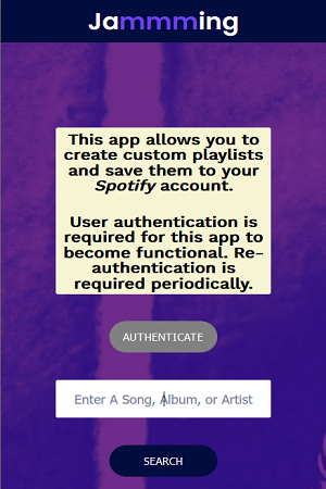 Screenshot of a Spotify app written using React that allows Users to create and save custom playlists