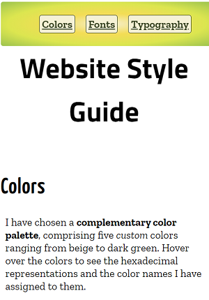 Screenshot of the website style guide created by Chris Larham, 2021